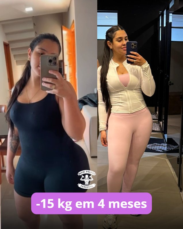 Antes e depois de aluna que perdeu 15 kg em 4 meses